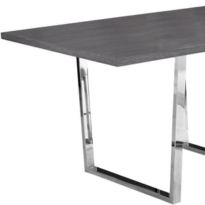 HomeRoots 59" Sleek Metal Sled Base Dining Table - Modern Elegance with Durable Design for 4 Seating Comfort Grey 332625