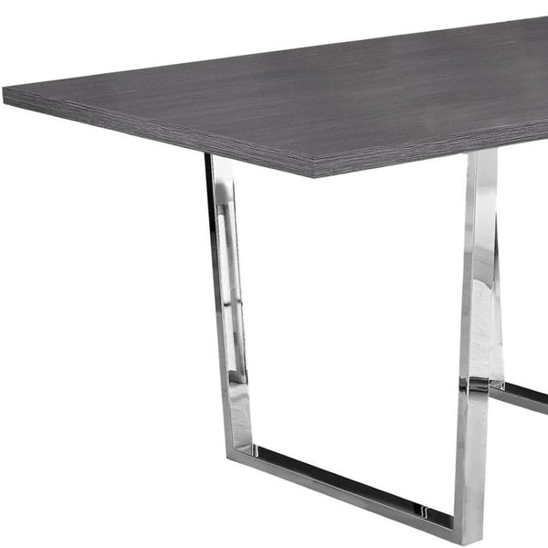 HomeRoots 59" Sleek Metal Sled Base Dining Table - Modern Elegance with Durable Design for 4 Seating Comfort Grey 332625