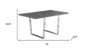 HomeRoots 59" Sleek Metal Sled Base Dining Table - Modern Elegance with Durable Design for 4 Seating Comfort Grey 332625