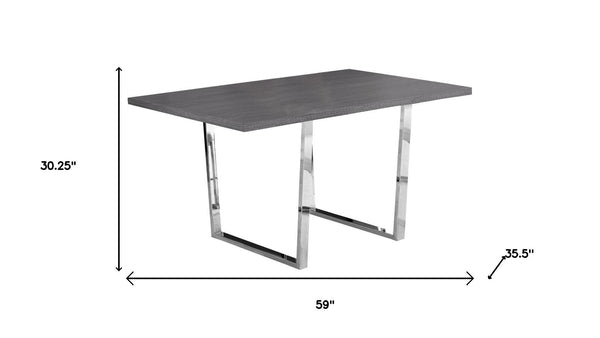 HomeRoots 59" Sleek Metal Sled Base Dining Table - Modern Elegance with Durable Design for 4 Seating Comfort Grey 332625