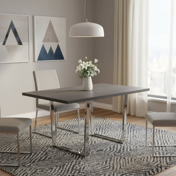 HomeRoots 59" Sleek Metal Sled Base Dining Table - Modern Elegance with Durable Design for 4 Seating Comfort Grey 332625