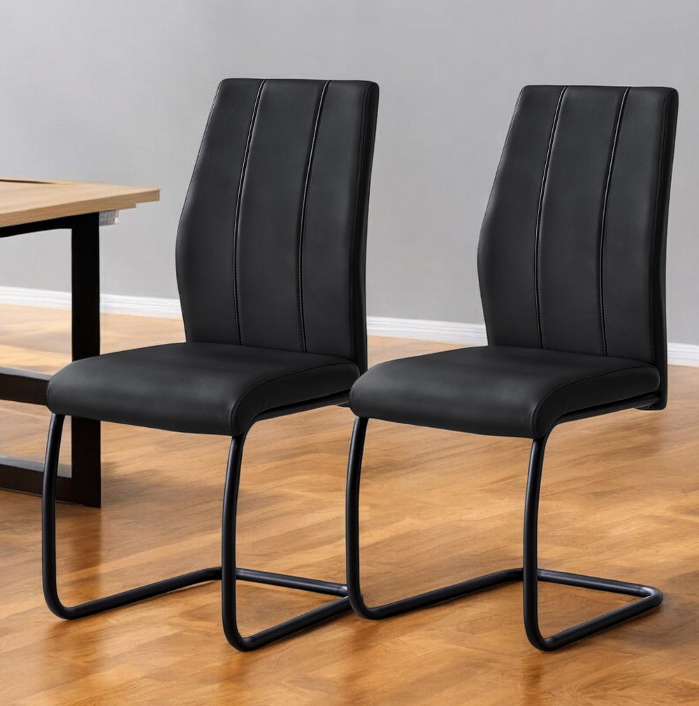 Homeroots Set Of Two Black Upholstered Faux Leather Dining Side Chairs Black Metal 332628
