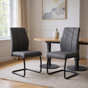 HomeRoots Set of Two Elegant Upholstered Faux Leather Dining Side Chairs with Chrome Finish for Modern Homes Grey,Black 332629