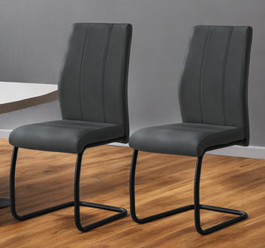 Homeroots Set Of Two Gray And Black Upholstered Faux Leather Dining Side Chairs Grey,Black Metal 332629