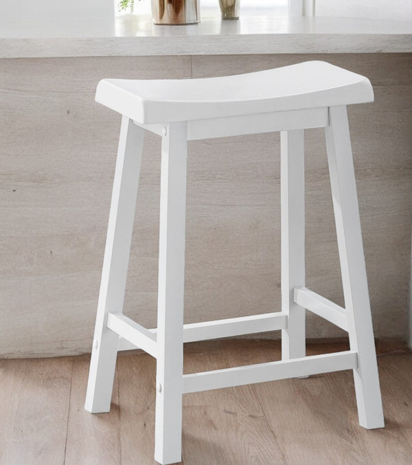 Homeroots Set Of Two 48" White Solid Wood Backless Bar Chairs   332649