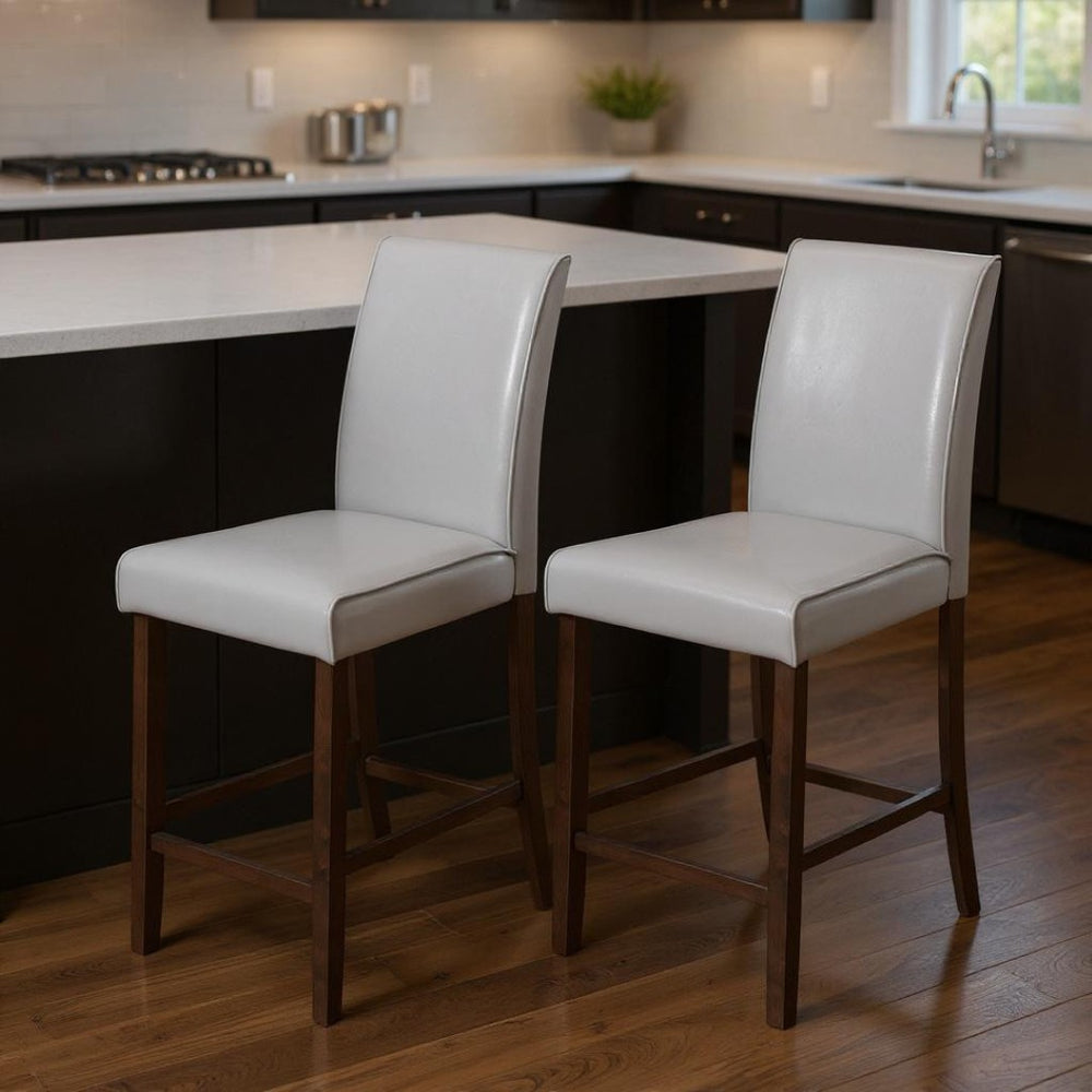 HomeRoots Set of Two Solid Wood Counter-Height Bar Chairs with Modern Design for Ultimate Comfort and Style Grey,Cappuccino 332665