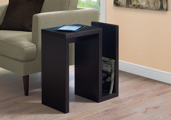 HomeRoots 24" Dark Brown Wood and Metal End Table - Slim, Stylish Design with Shelf for Storage & Display 332710