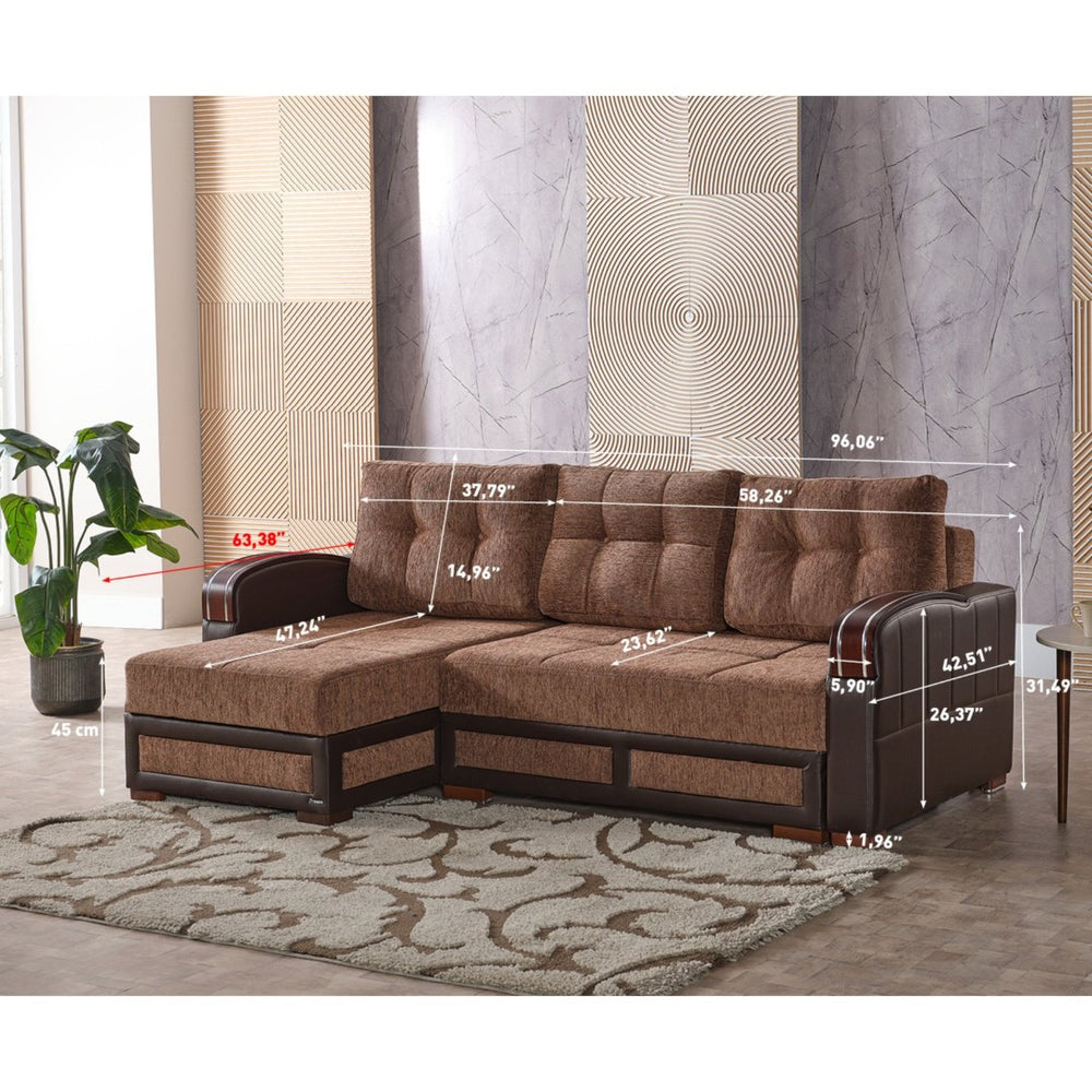 English Elm Primenest Azura Convertible Sectional Sofa With Hidden Storage And Cozy Sleeper Feature, Brown Chenille B030P305117-GIGA