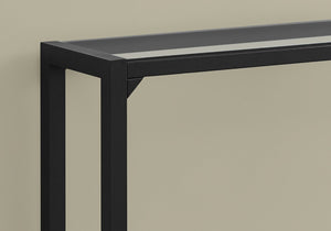 HomeRoots 42" Sleek Clear Glass Console Table with Black Metal Base – Modern Entryway & Living Room Accent 332721