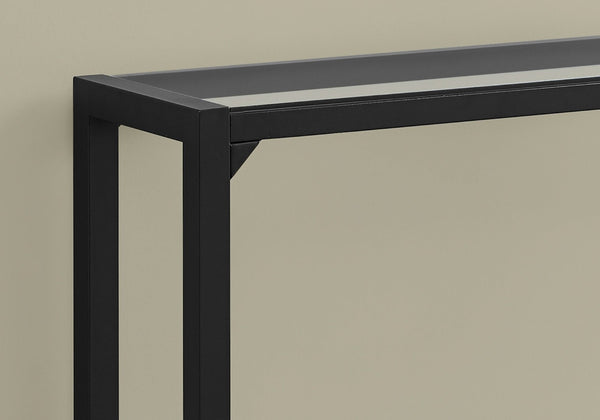 HomeRoots 42" Sleek Clear Glass Console Table with Black Metal Base – Modern Entryway & Living Room Accent 332721