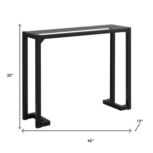 HomeRoots 42" Sleek Clear Glass Console Table with Black Metal Base – Modern Entryway & Living Room Accent 332721