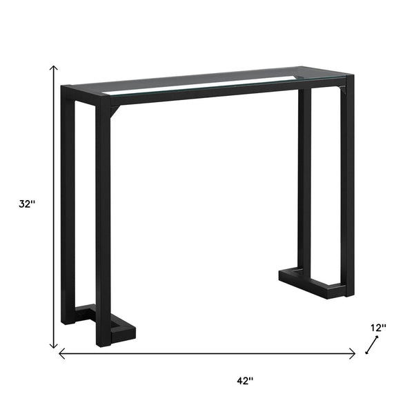 HomeRoots 42" Sleek Clear Glass Console Table with Black Metal Base – Modern Entryway & Living Room Accent 332721