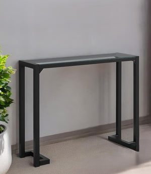 Homeroots 42" Clear And Black Glass Console Table   332721