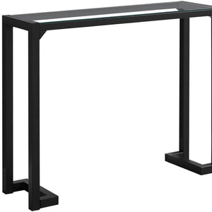 HomeRoots 42" Sleek Clear Glass Console Table with Black Metal Base – Modern Entryway & Living Room Accent 332721