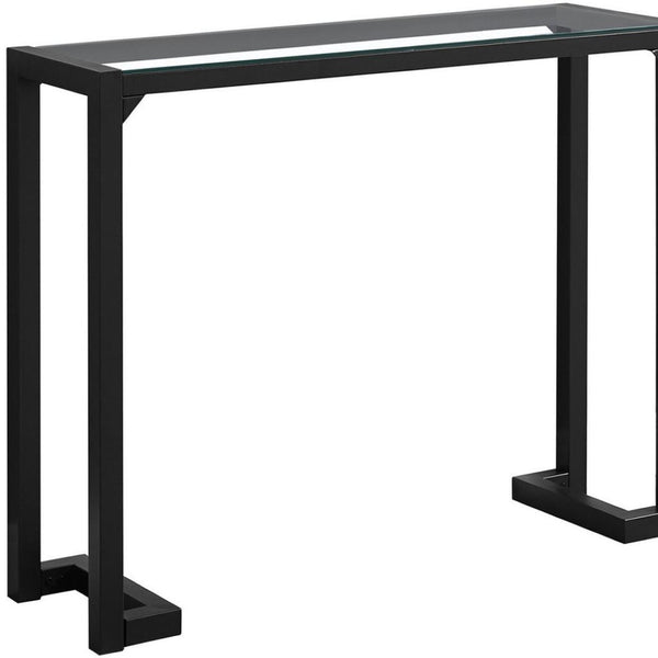 HomeRoots 42" Sleek Clear Glass Console Table with Black Metal Base – Modern Entryway & Living Room Accent 332721
