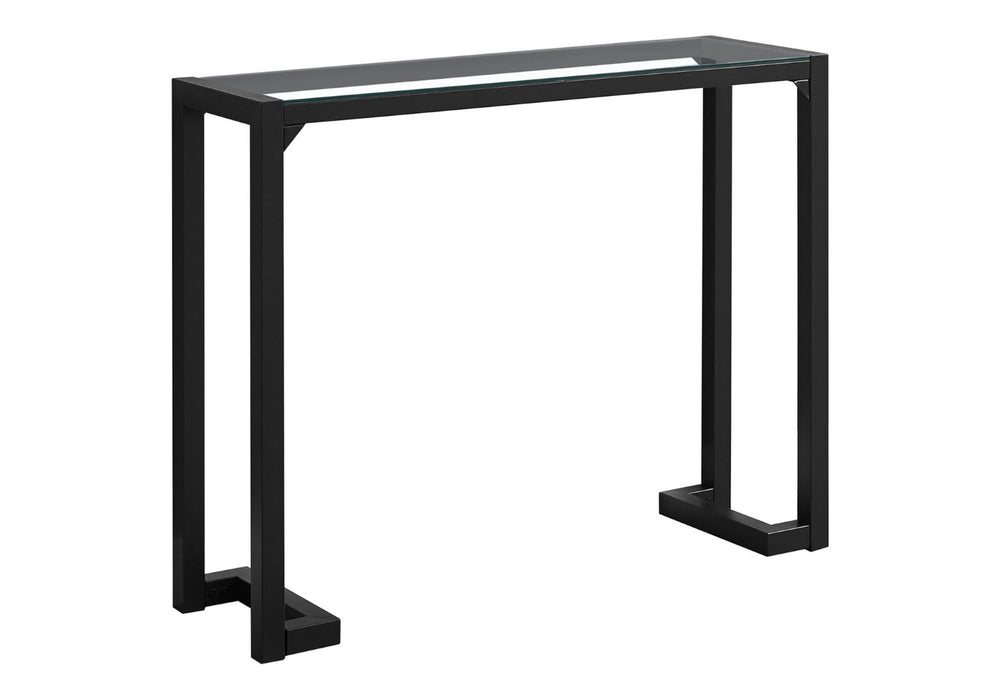 HomeRoots 42" Sleek Clear Glass Console Table with Black Metal Base – Modern Entryway & Living Room Accent 332721
