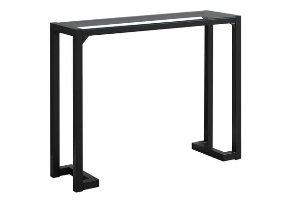 HomeRoots 42" Sleek Clear Glass Console Table with Black Metal Base – Modern Entryway & Living Room Accent 332721