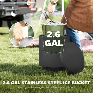 English Elm Homcom Outdoor Concrete Look Cooler Side Table with Stainless Steel Ice Bucket Patio W2225P485631