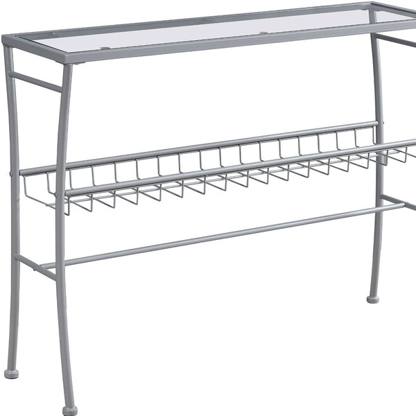 Homeroots 42" Clear And Silver Glass Console Table With Storage   332732