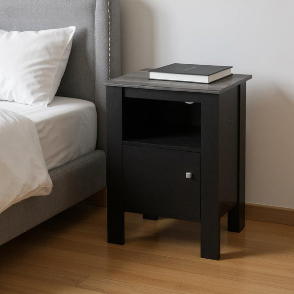 HomeRoots 24" Sleek Black Wood Nightstand with Open Shelving – Modern Design for Bedroom & Living Room Storage 332733