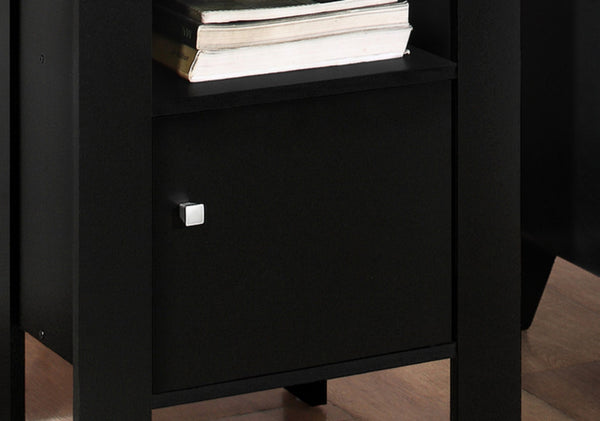 HomeRoots 24" Sleek Black Wood Nightstand with Open Shelving – Modern Design for Bedroom & Living Room Storage 332733