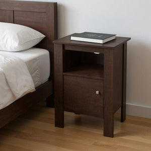 HomeRoots 24" Espresso Wood Nightstand - Stylish Compact Design with Open Shelf for Storage & Bedroom Convenience 332734
