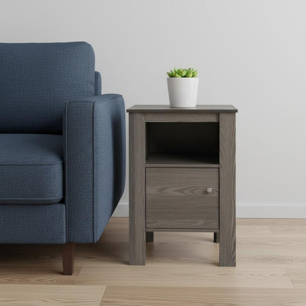 HomeRoots 24" Gray Wood End Table with Shelf - Modern Farmhouse Accent for Living Room, Bedroom, and More 332737