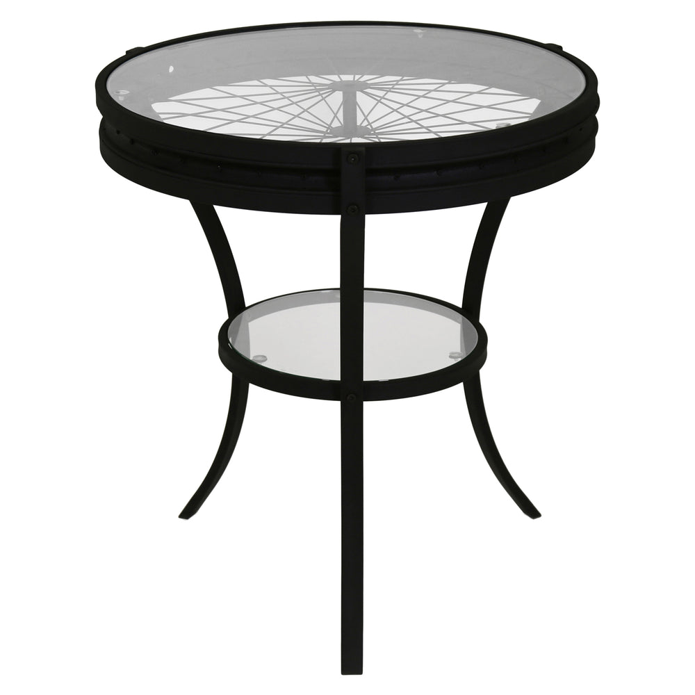 Homeroots 24" Black And Clear Glass And Metal Round End Table With Shelf   332738
