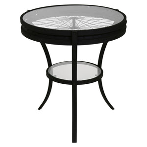 Homeroots 24" Black And Clear Glass And Metal Round End Table With Shelf   332738