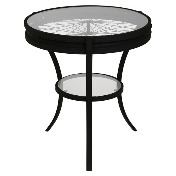 Homeroots 24" Black And Clear Glass And Metal Round End Table With Shelf   332738