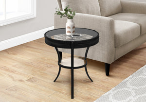 HomeRoots 24" Modern Black & Clear Glass Round End Table with Integrated Shelf for Stylish Storage Solutions 332738
