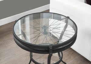 Homeroots 24" Black And Clear Glass And Metal Round End Table With Shelf   332738