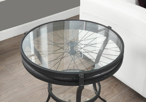 Homeroots 24" Black And Clear Glass And Metal Round End Table With Shelf   332738