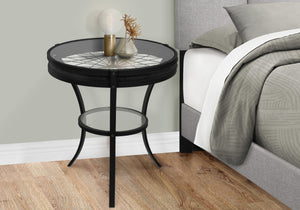 HomeRoots 24" Modern Black & Clear Glass Round End Table with Integrated Shelf for Stylish Storage Solutions 332738