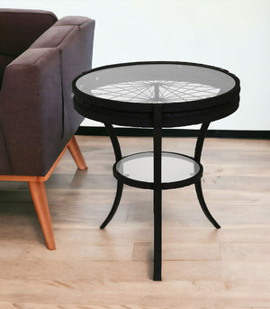 Homeroots 24" Black And Clear Glass And Metal Round End Table With Shelf   332738