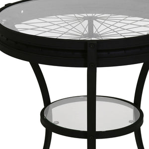 Homeroots 24" Black And Clear Glass And Metal Round End Table With Shelf   332738