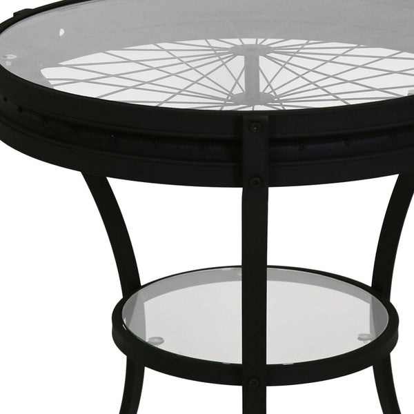 Homeroots 24" Black And Clear Glass And Metal Round End Table With Shelf   332738