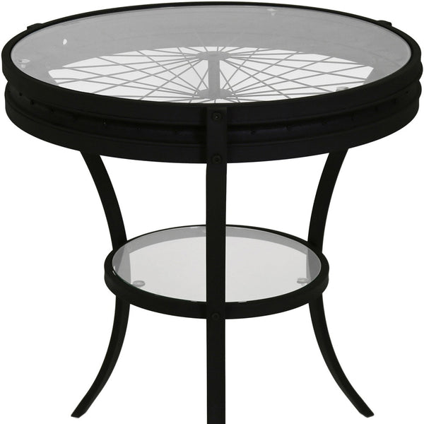 Homeroots 24" Black And Clear Glass And Metal Round End Table With Shelf   332738