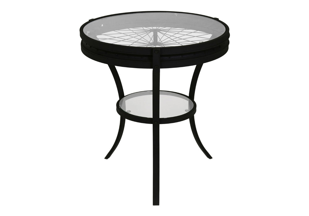 HomeRoots 24" Modern Black & Clear Glass Round End Table with Integrated Shelf for Stylish Storage Solutions 332738