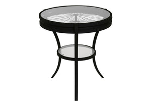 HomeRoots 24" Modern Black & Clear Glass Round End Table with Integrated Shelf for Stylish Storage Solutions 332738