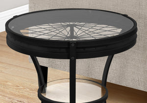 HomeRoots 24" Modern Black & Clear Glass Round End Table with Integrated Shelf for Stylish Storage Solutions 332738
