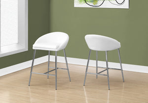 HomeRoots Set of Two 24" Stylish White and Silver Metal Low Back Bar Chairs for Modern Kitchen & Dining Spaces 332749