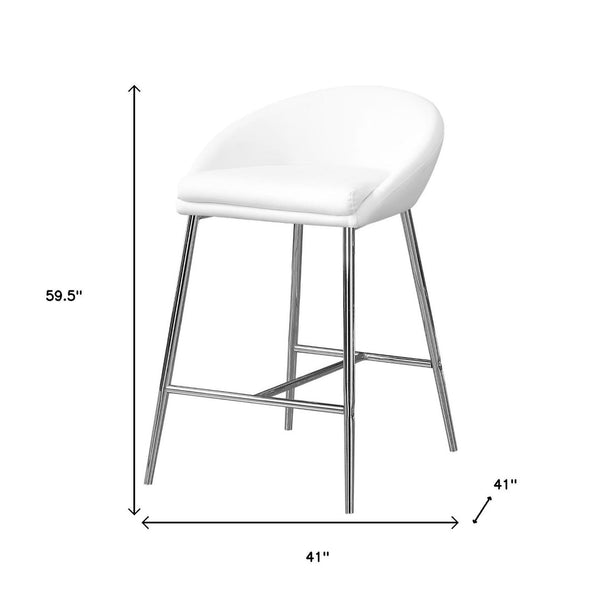 HomeRoots Set of Two 24" Stylish White and Silver Metal Low Back Bar Chairs for Modern Kitchen & Dining Spaces 332749