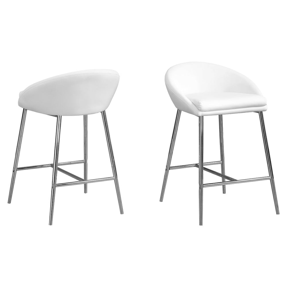 HomeRoots Set of Two 24" Stylish White and Silver Metal Low Back Bar Chairs for Modern Kitchen & Dining Spaces 332749