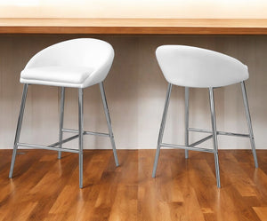 Homeroots Set Of Two 24 " White And Silver Metal Low Back Bar Chairs   332749