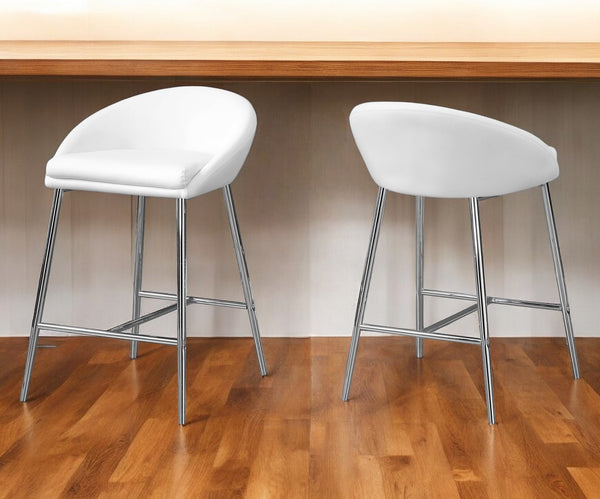 Homeroots Set Of Two 24 " White And Silver Metal Low Back Bar Chairs   332749