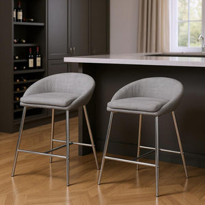 HomeRoots Set of Two Stylish Gray Upholstered Metal Bar Chairs with Armrests and Footrests for Comfort 332751