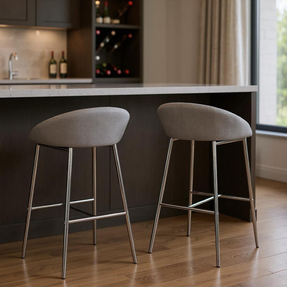 HomeRoots Set of Two Stylish Gray and Silver Metal Low Back Bar Chairs with Comfort Features for Modern Spaces 332752