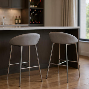 HomeRoots Set of Two Stylish Gray and Silver Metal Low Back Bar Chairs with Comfort Features for Modern Spaces 332752