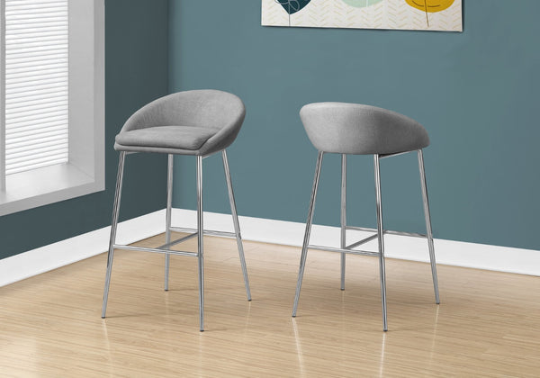 HomeRoots Set of Two Stylish Gray and Silver Metal Low Back Bar Chairs with Comfort Features for Modern Spaces 332752